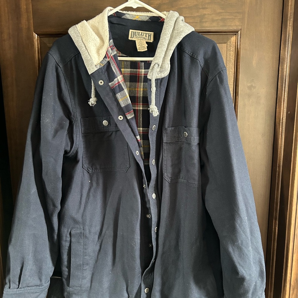 Duluth Trading Co Navy and Gray Hooded Jacket